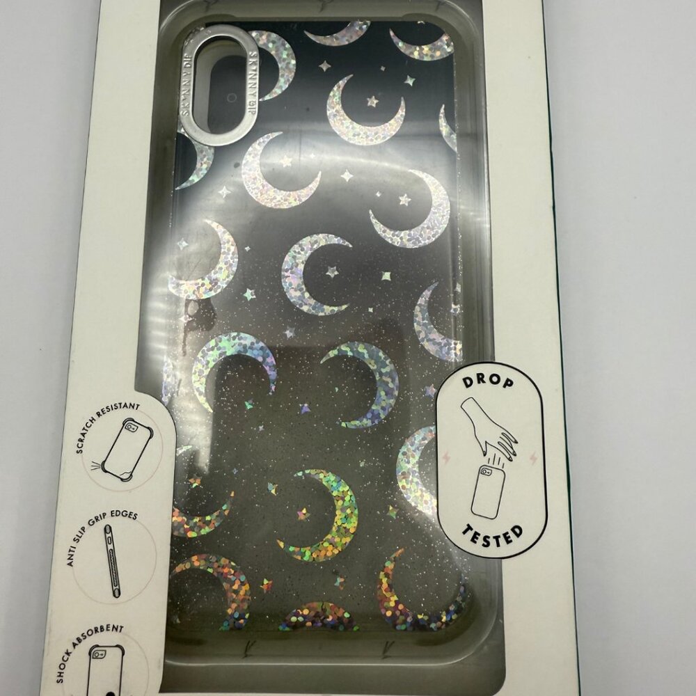 SkinyDip x Stars & Moon  iPhone X/XS glitter stars and moons black clear in box